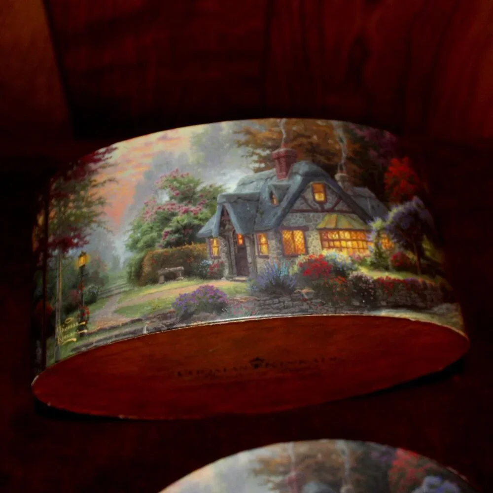 Thomas Kinkade Card Board Oval Box -Stillwater Cottage - 2005